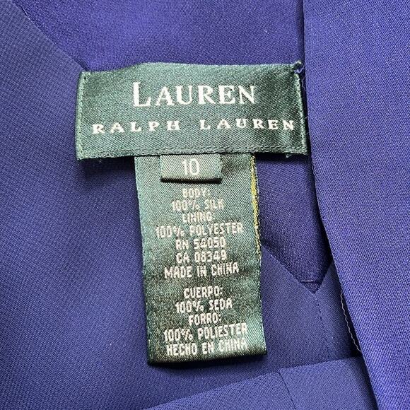 Ralph Lauren Blue Asymmetrical Hanky Hem V-Neck Silk Dress - Picture 6 of 10